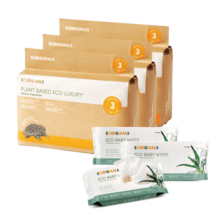 3 Packs of Nappies + 3 Packs of Wipes | Ecoriginals