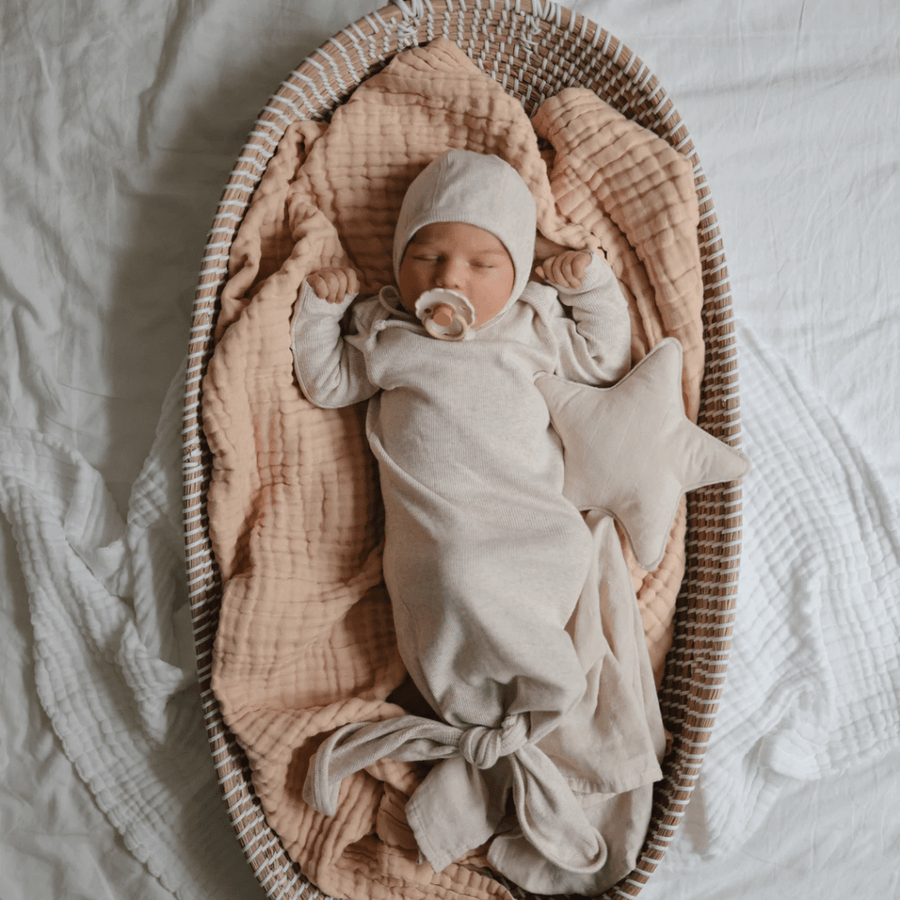 Ribbed knotted baby gown and beanie - [product_vendor}